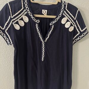 Navy Blue Embroidered Women's Top